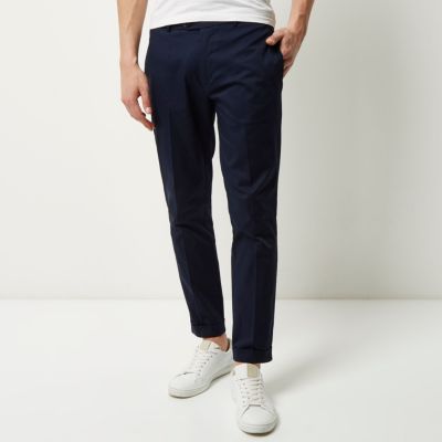 Navy cropped skinny trousers